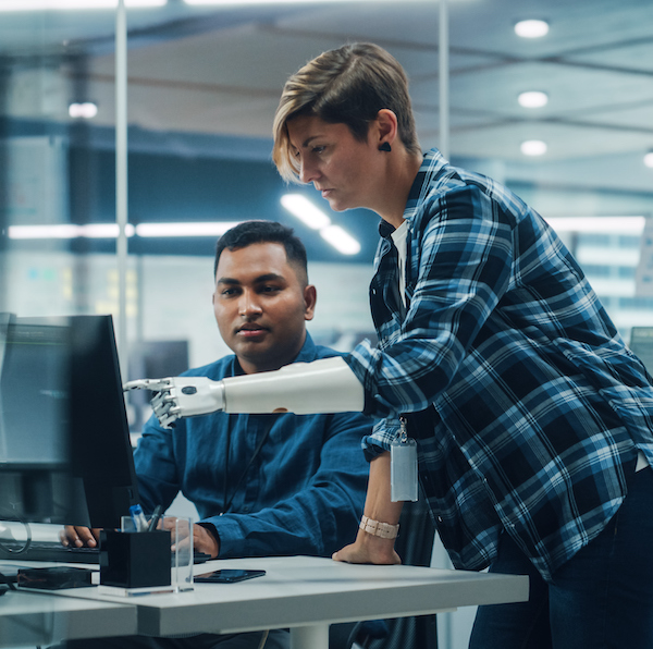 Workers using a computer