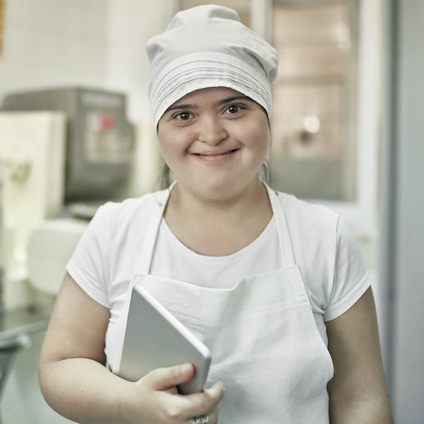 Worker in a pasta factory